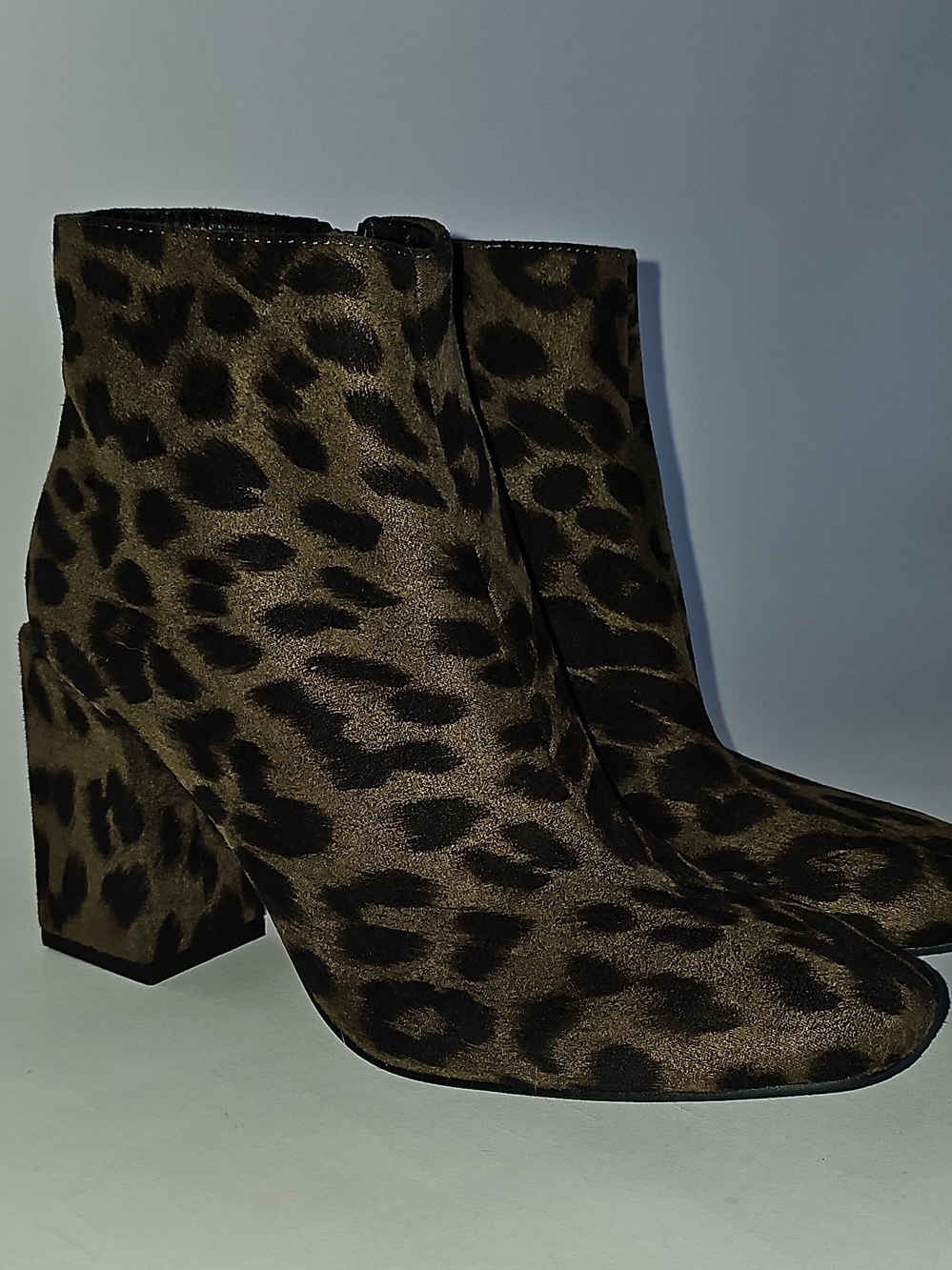 Leopard Print Block Heel Ankle Boots - Women's Brown/Black